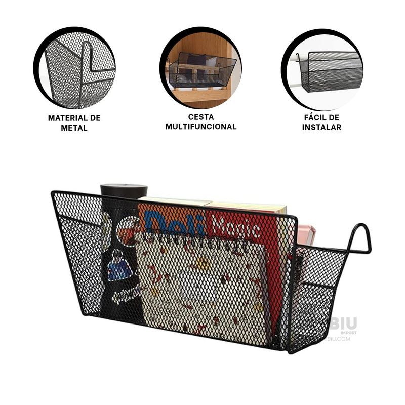 RYBIU IMPORT - Cesto Util para Libros Tono Negro Y+Regalo Ligas para Peinar