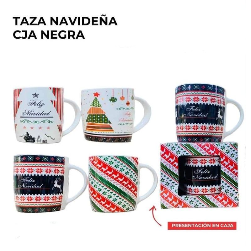 GENERICO - TAZA NAVIDEÑA CJA NEGRA - PACK DE 4