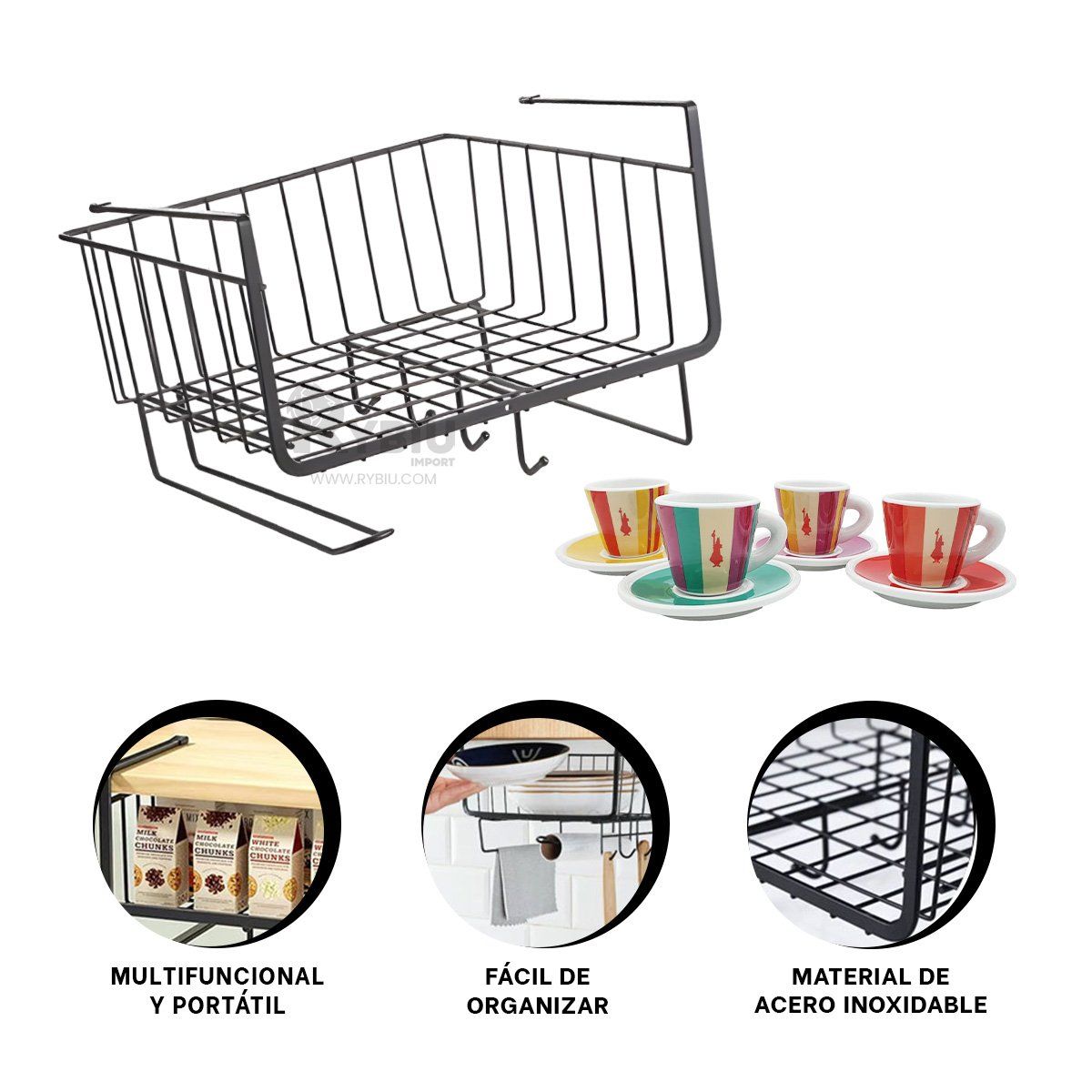 RYBIU IMPORT - Cesto Organizador de Color Negro Y+Regalo Ligas para Peinar