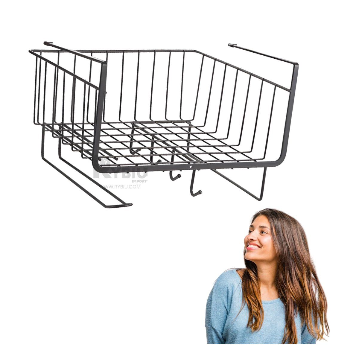 RYBIU IMPORT - Cesto Organizador de Color Negro Y+Regalo Ligas para Peinar