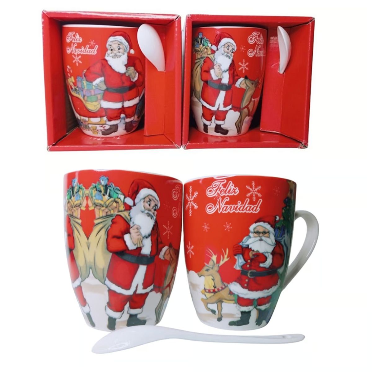 GENERICO - Taza con cucharita navideñas 300ml sublimadas - UNIDAD