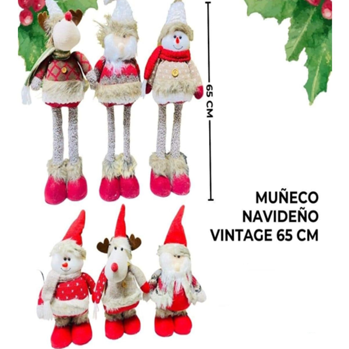 GENERICO - ADORNO DE NAVIDAD ROJO / VERDE 65CM - PACK DE 4