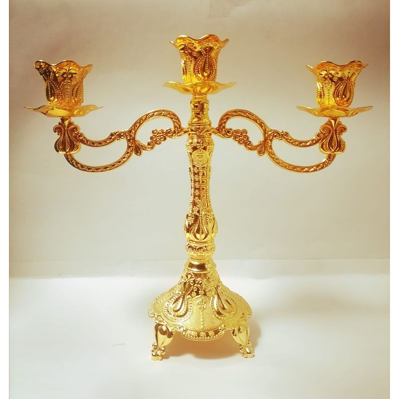 ICHIMATSU - CANDELABRO DE 3 BRAZOS PLAQUE DORADO.