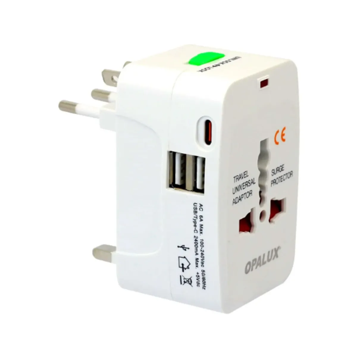 OPALUX - Adaptador Enchufe Multiple 2 entradas USB + 1 Tipo C OP-931E OPALUX