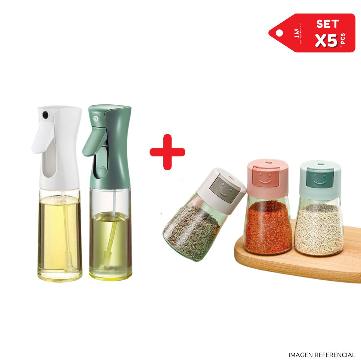 INSPIRA MARKET - Set x5 Salero Condimentero con spray aceitero