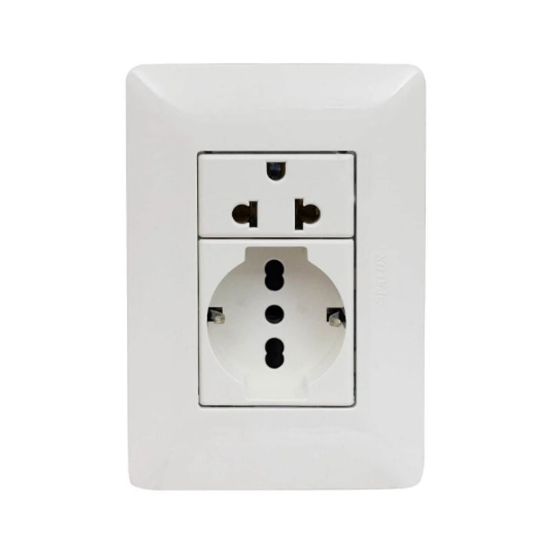 OPALUX - Tomacorriente Doble Schuko + Toma Universal BM203-KIT2 OPALUX