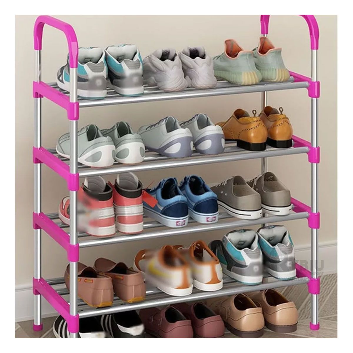 RYBIU IMPORT - Estante Util para Calzado 4 N Rosado Y+Banderitas Adhesivas