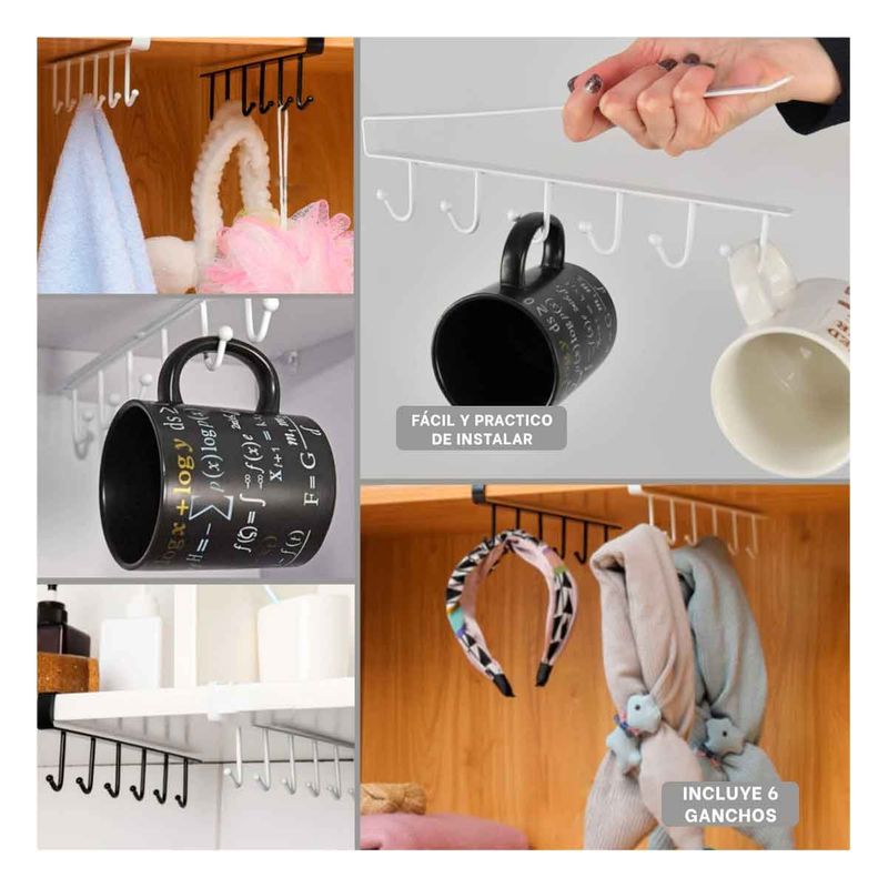 GENERICO - Ganchero Idoneo para Tazas Blanco Y+Regalo Ligas para Peinar