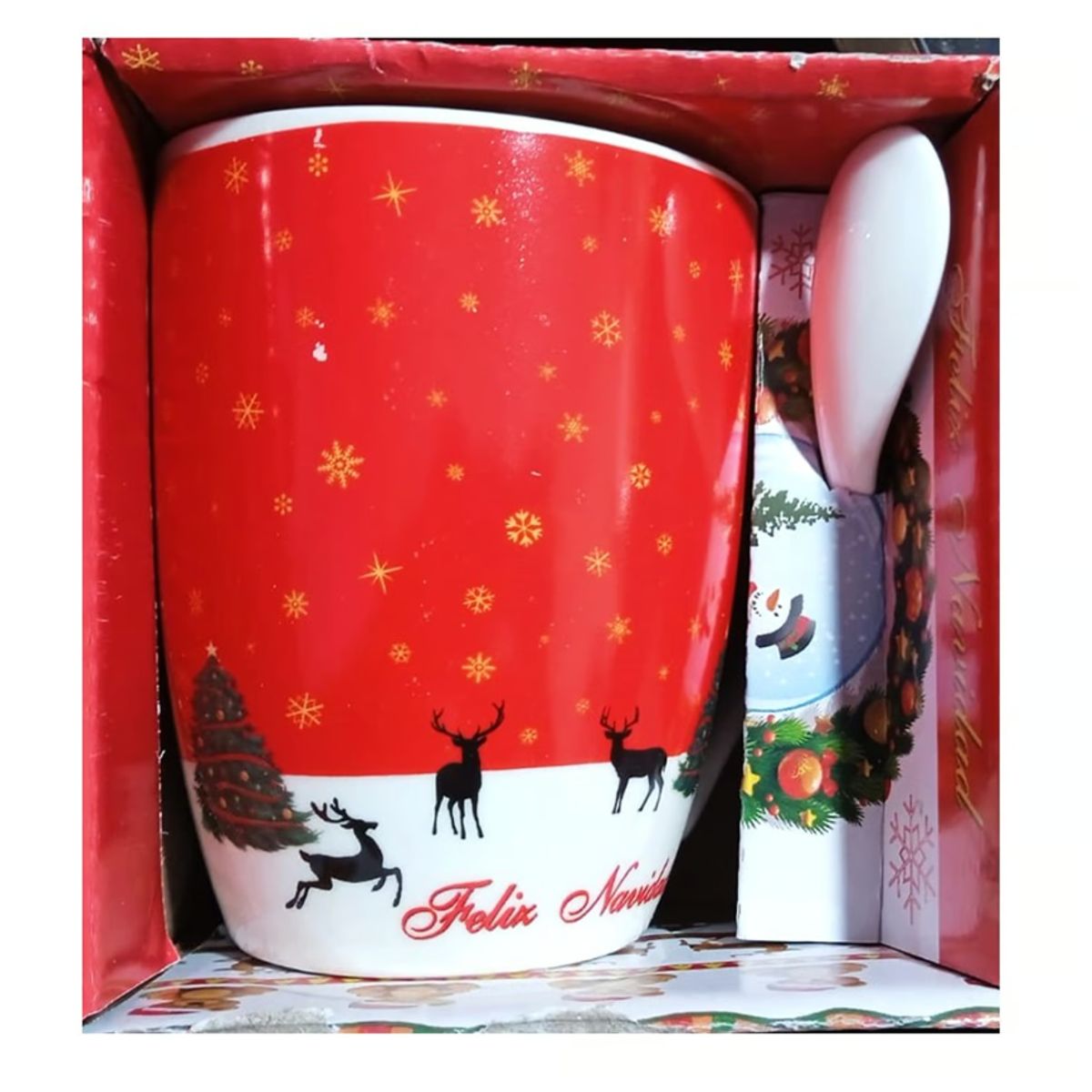GENERICO - Taza De Navidad Cerámica Con Cucharita - UNIDAD