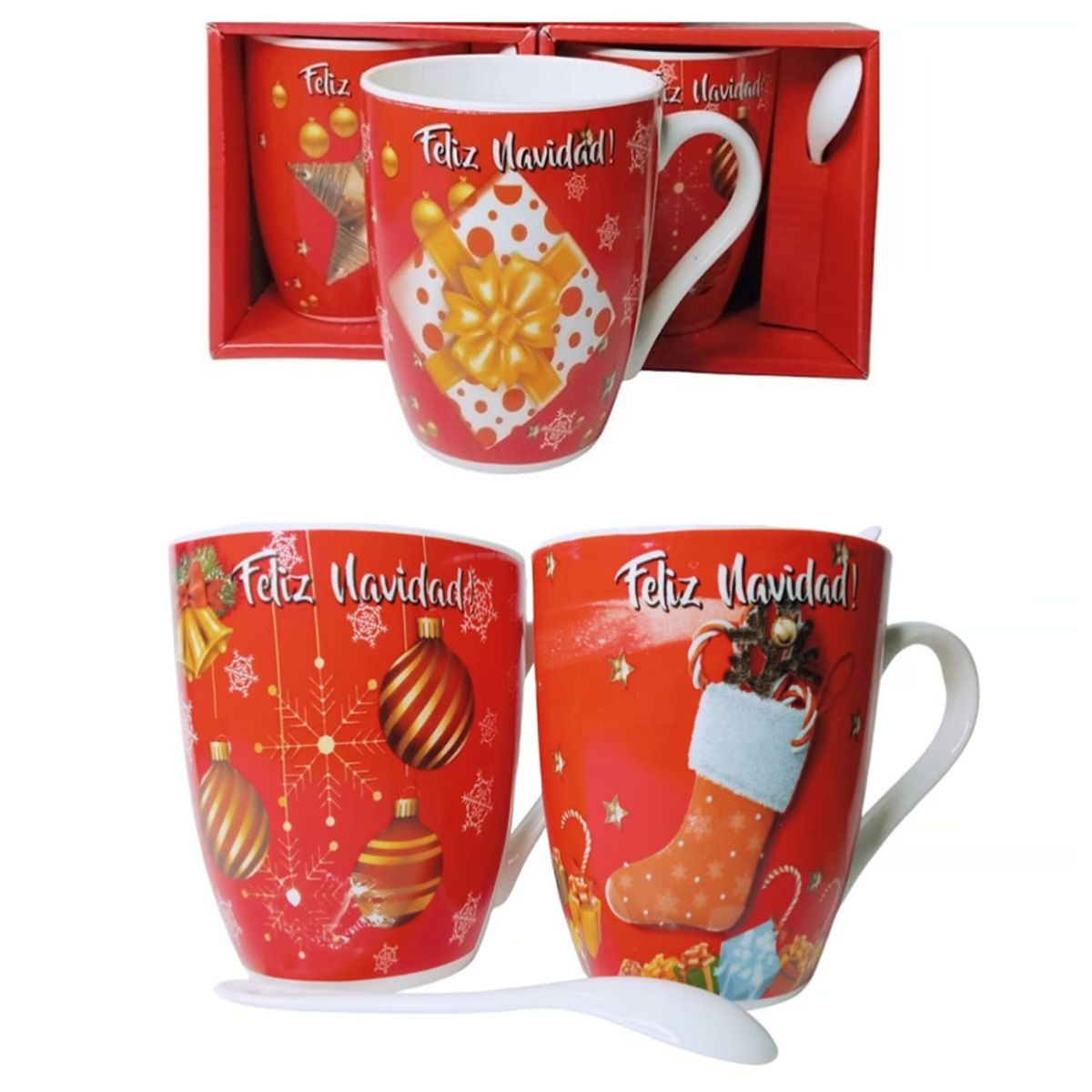 GENERICO - Taza con cucharita navideñas 300ml sublimadas - UNIDAD