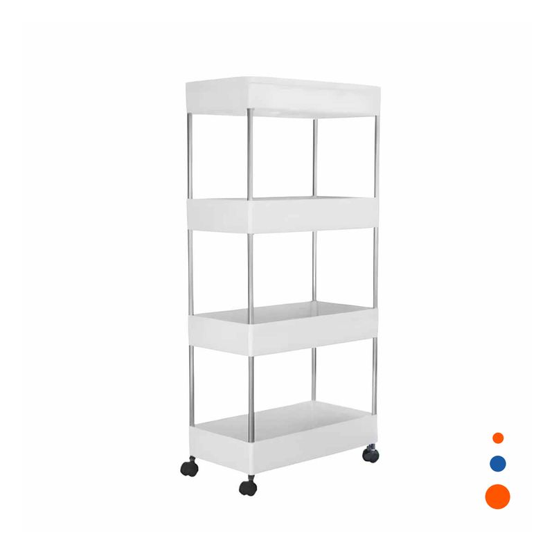 GENERICO - Carrito Laterales de 4 Niveles de 4 Ruedas en Blanco