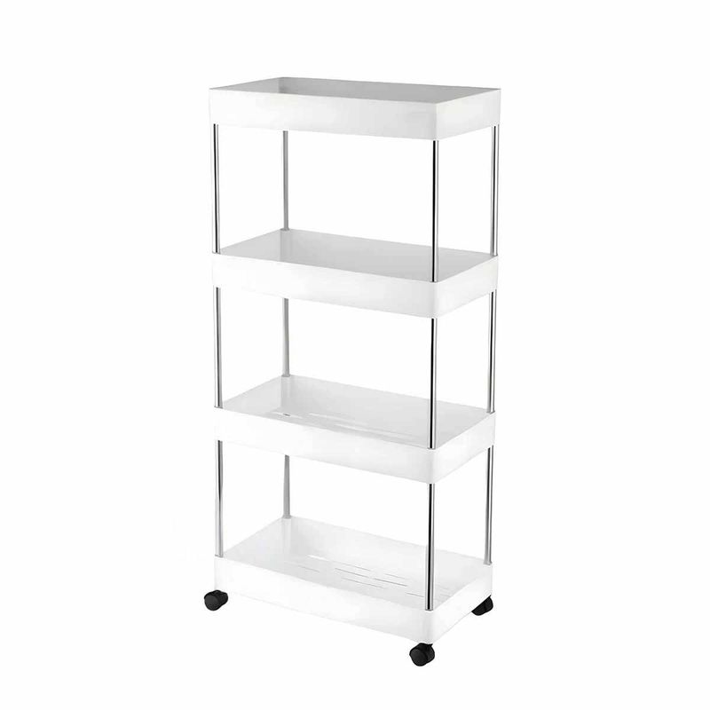 GENERICO - Carrito Laterales de 4 Niveles de 4 Ruedas en Blanco