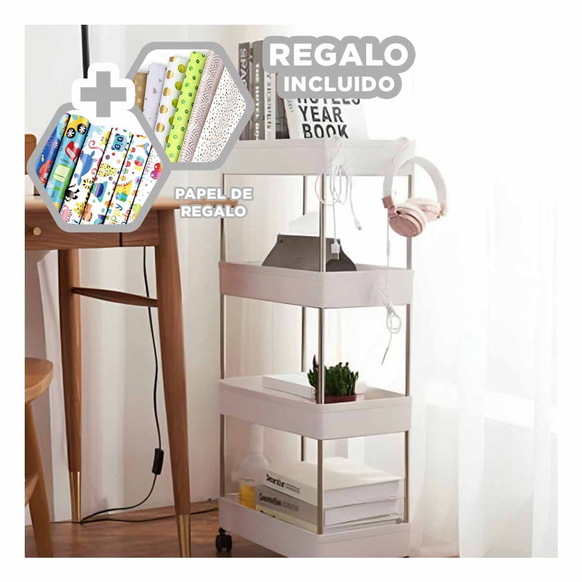 GENERICO - Carrito con Ruedas de 4 Niveles Blanco Y+Papel de Regalo