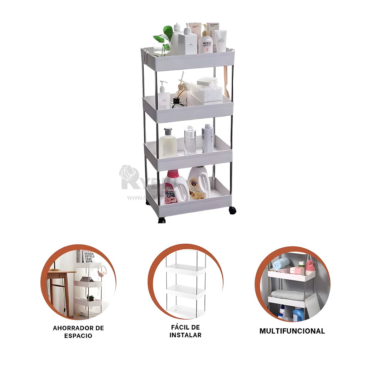 GENERICO - Carrito Organizador de 4 Niveles en Blanco Y+Regalo Agendita