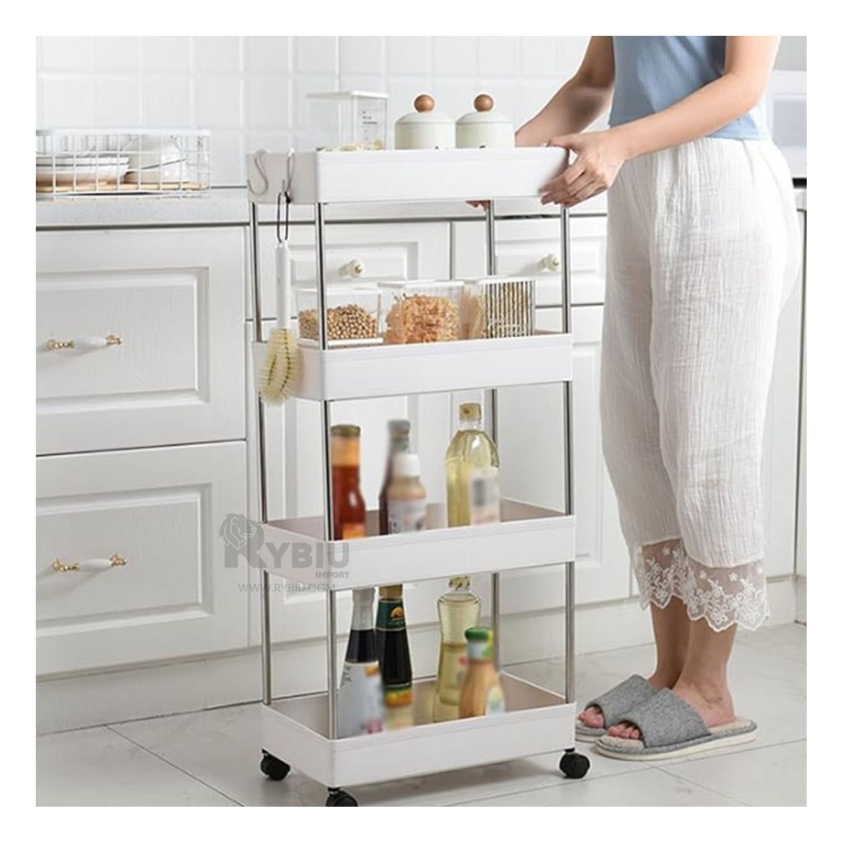 GENERICO - Estante Movil con Ruedas Tono Blanco Y+Envoltorio de Regalo