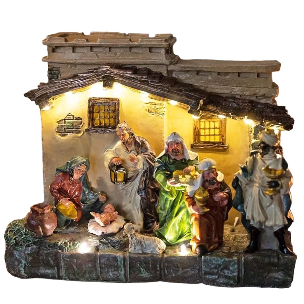 GENERICO - Adorno de Navidad Escena Navideña con luz LED y musical