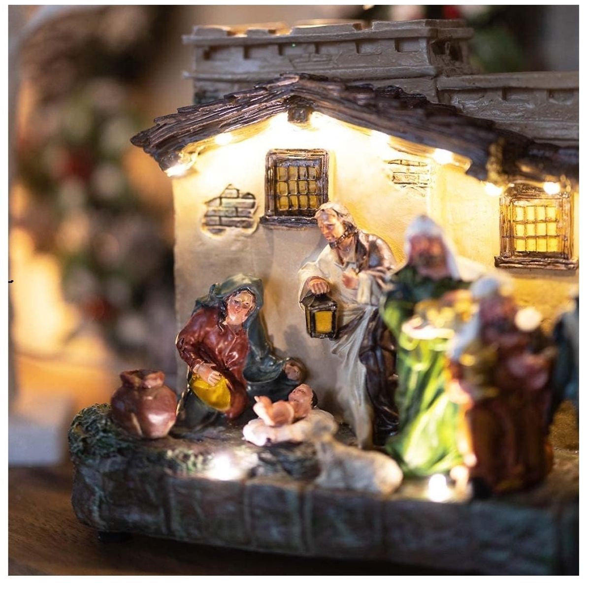 GENERICO - Adorno de Navidad Escena Navideña con luz LED y musical