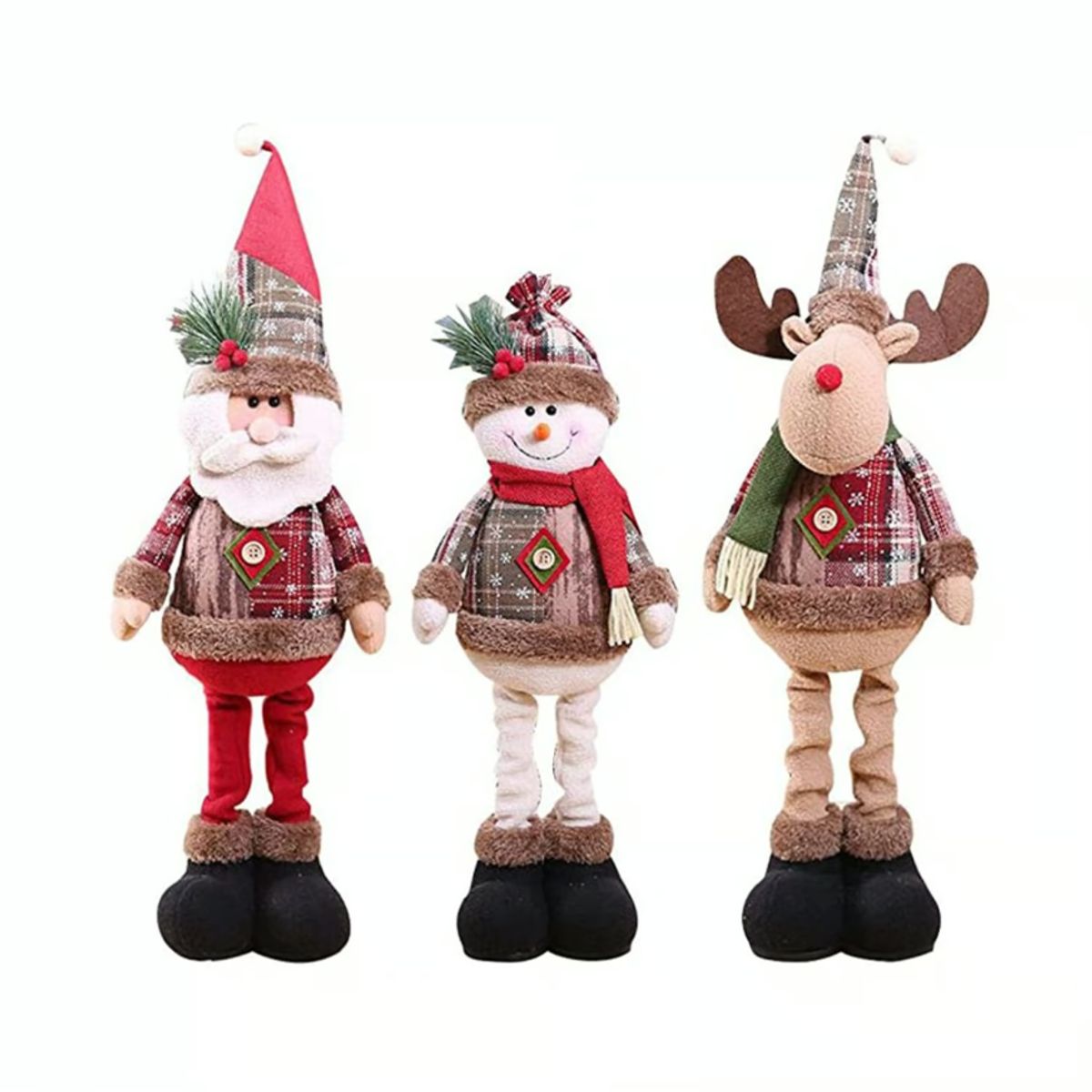 GENERICO - Pack 3 muñecos patilarga santa reno decoración navidad 45 cm