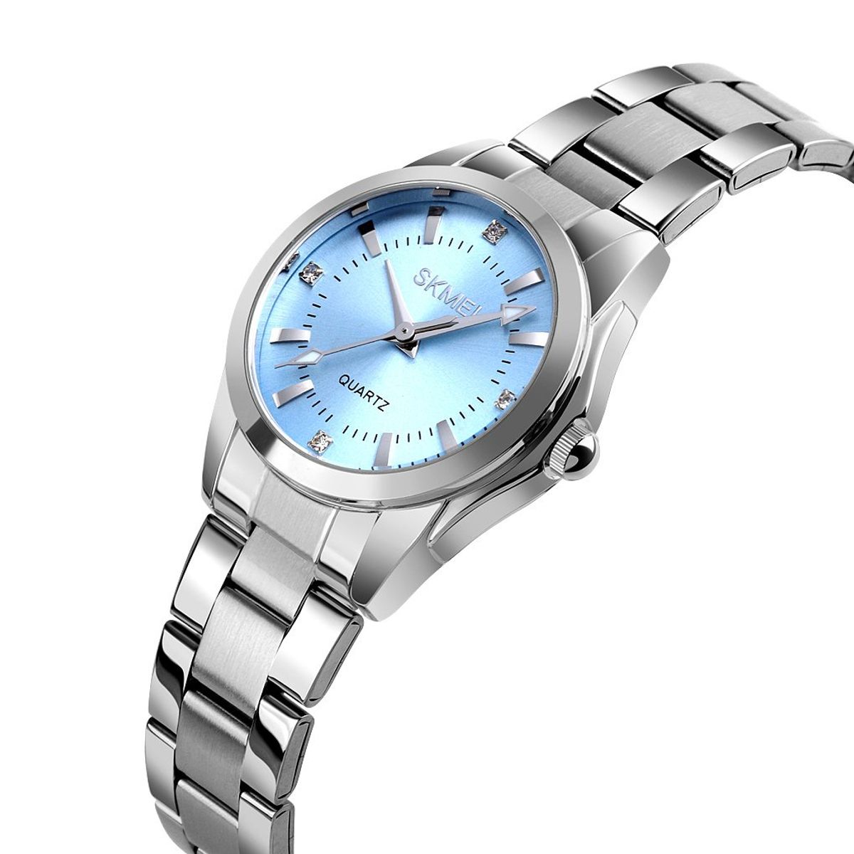 SKMEI - RELOJ SKMEI 1620 PLATEADO FONDO AZUL CORREA ACERO PARA MUJER_.