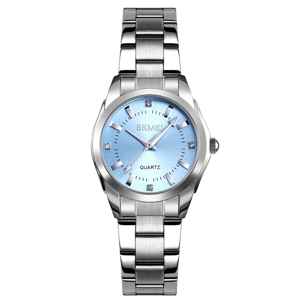 SKMEI - RELOJ SKMEI 1620 PLATEADO FONDO AZUL CORREA ACERO PARA MUJER_.