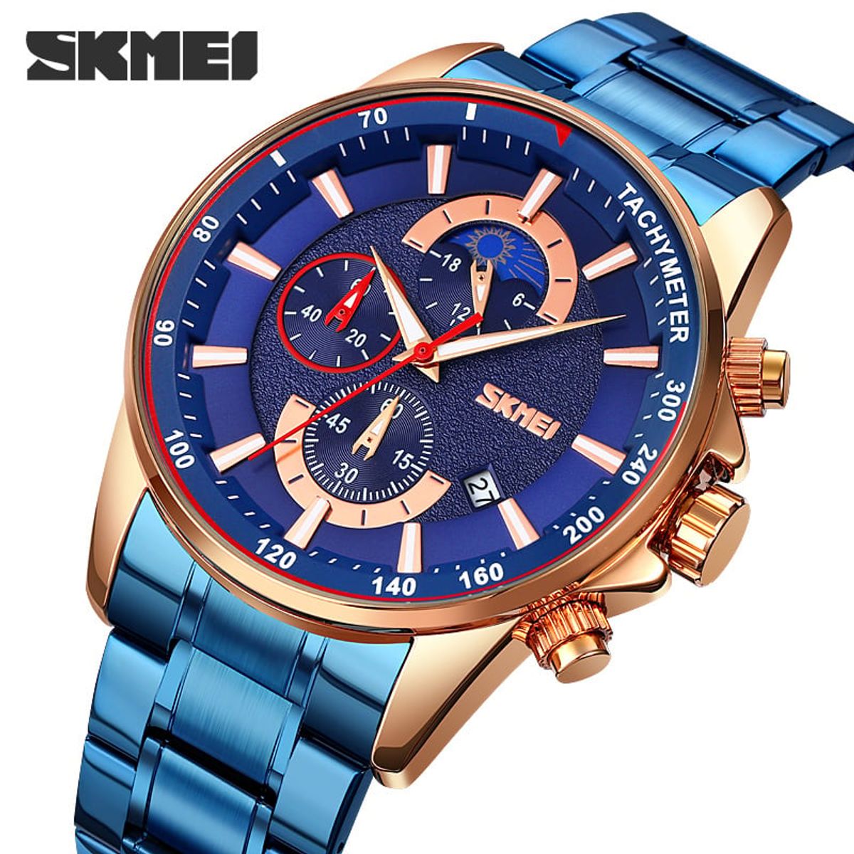 SKMEI - Reloj Skmei 9250 AZUL Detalles Oro Rosa Cronómetro