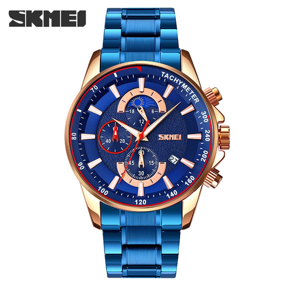 SKMEI - Reloj Skmei 9250 AZUL Detalles Oro Rosa Cronómetro