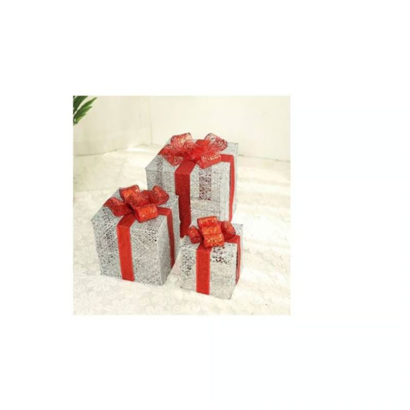 GENERICO - ADORNO SET X3 CAJA DE REGALO CON LUCES LED