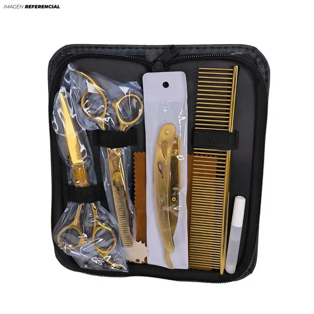 GENERICO - Kit De Peluquería Estuche De Tijeras Y Accesorios Dorado