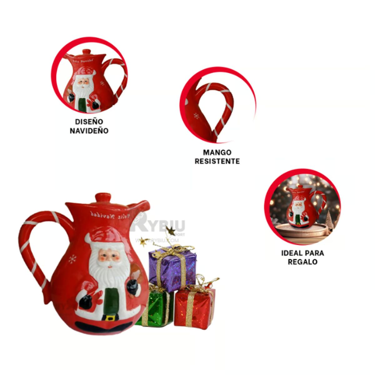 GENERICO - JARRA NAVIDEÑA COLOR ROJO PAPA NOEL  4L