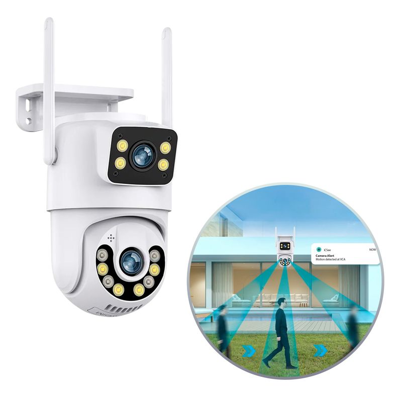 BUYPAL - Camara Ip A28B Wifi Ptz Doble Lente 360 Exterior Sirenas Alarma Blanco