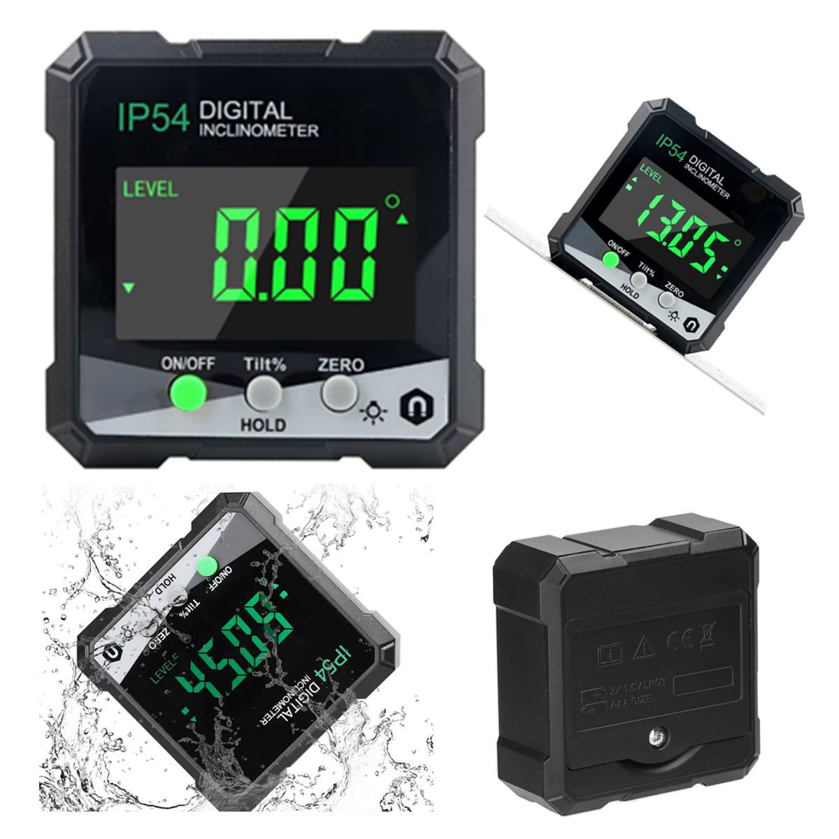 GENERICO - PACK X2 INCLINÓMETRO DIGITAL PANTALLA LED CON BASE MAGNÉTICA