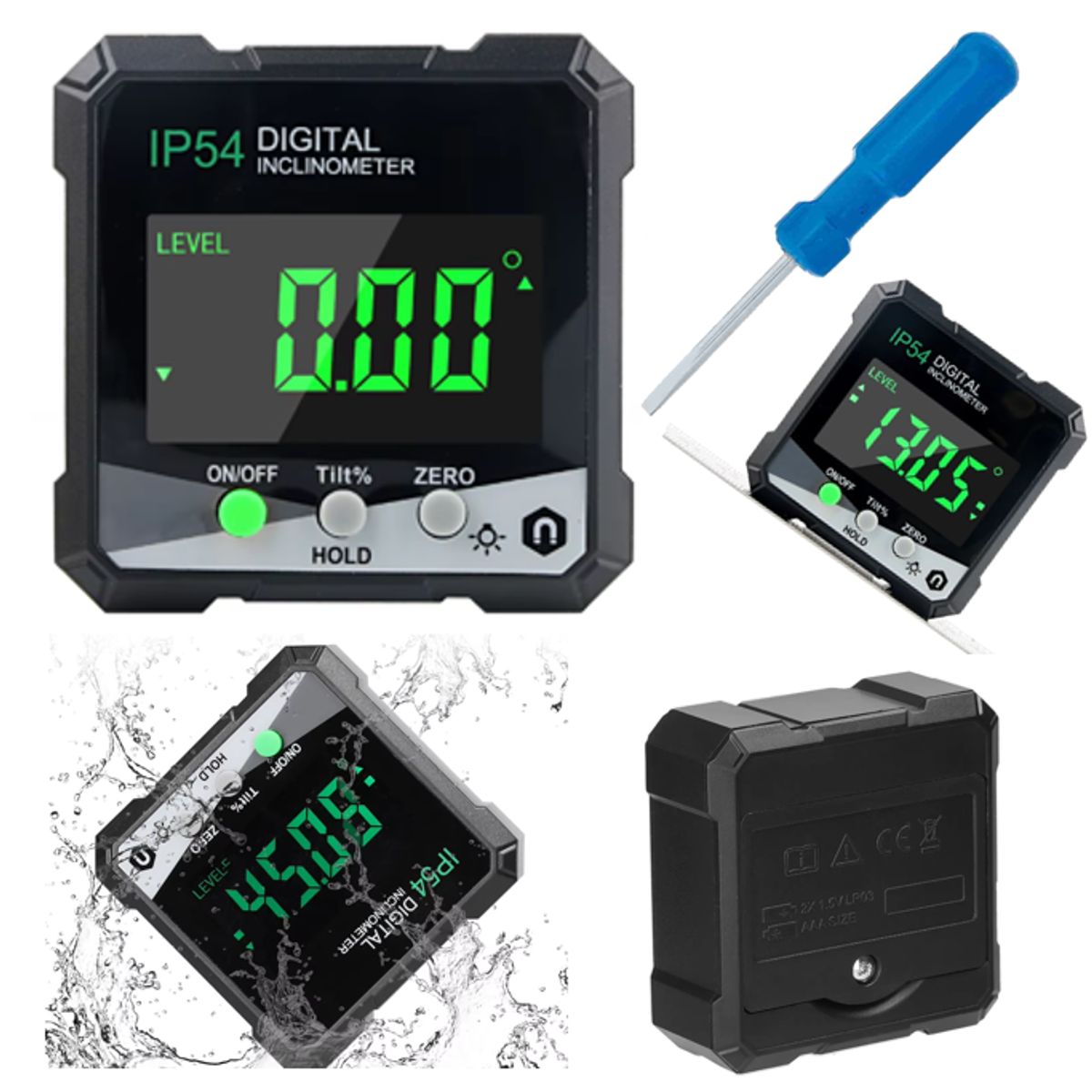 GENERICO - PACK X2 INCLINÓMETRO DIGITAL PANTALLA LED CON BASE MAGNÉTICA