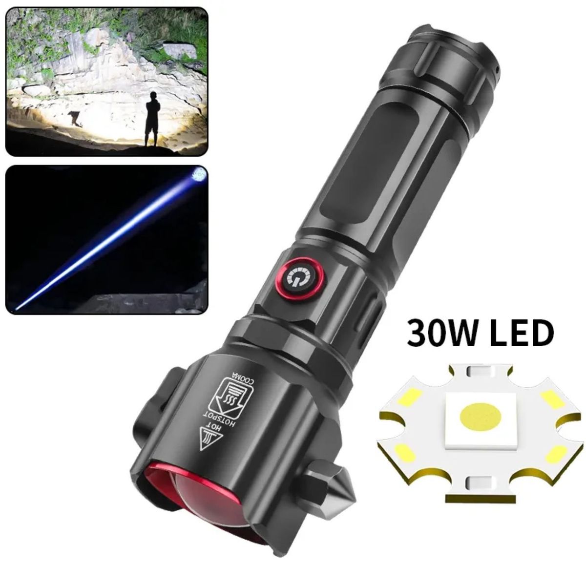 GENERICO - Linterna rompe vidrios LED  Alta Potencia Recargable