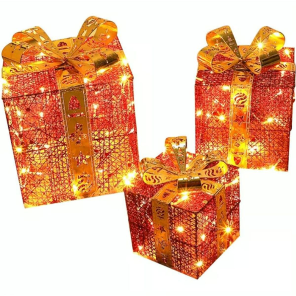 GENERICO - ADORNO SET X3 CAJA DE REGALO CON LUCES LED