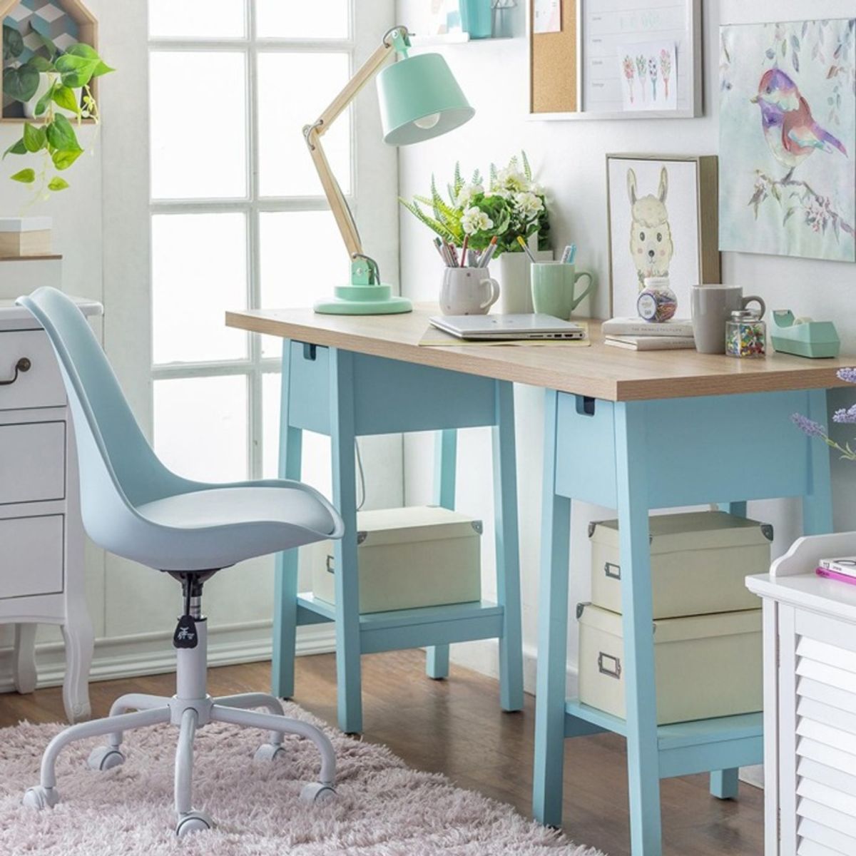 TU MESITA - Escritorio Vintage Danna Turquesa 2 Cajones
