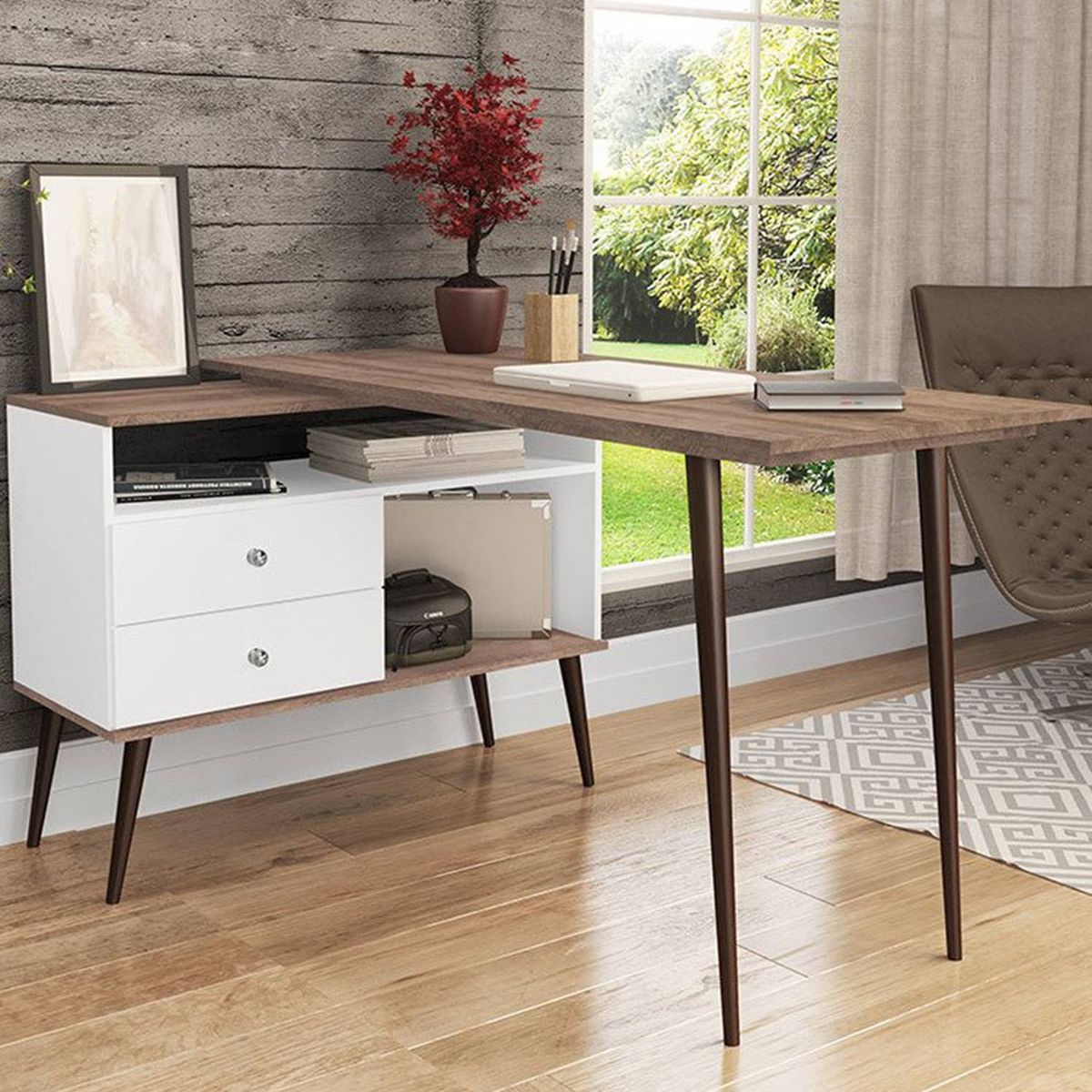 TU MESITA - Escritorio Vintage Milett Blanco Rústico 2 Cajones