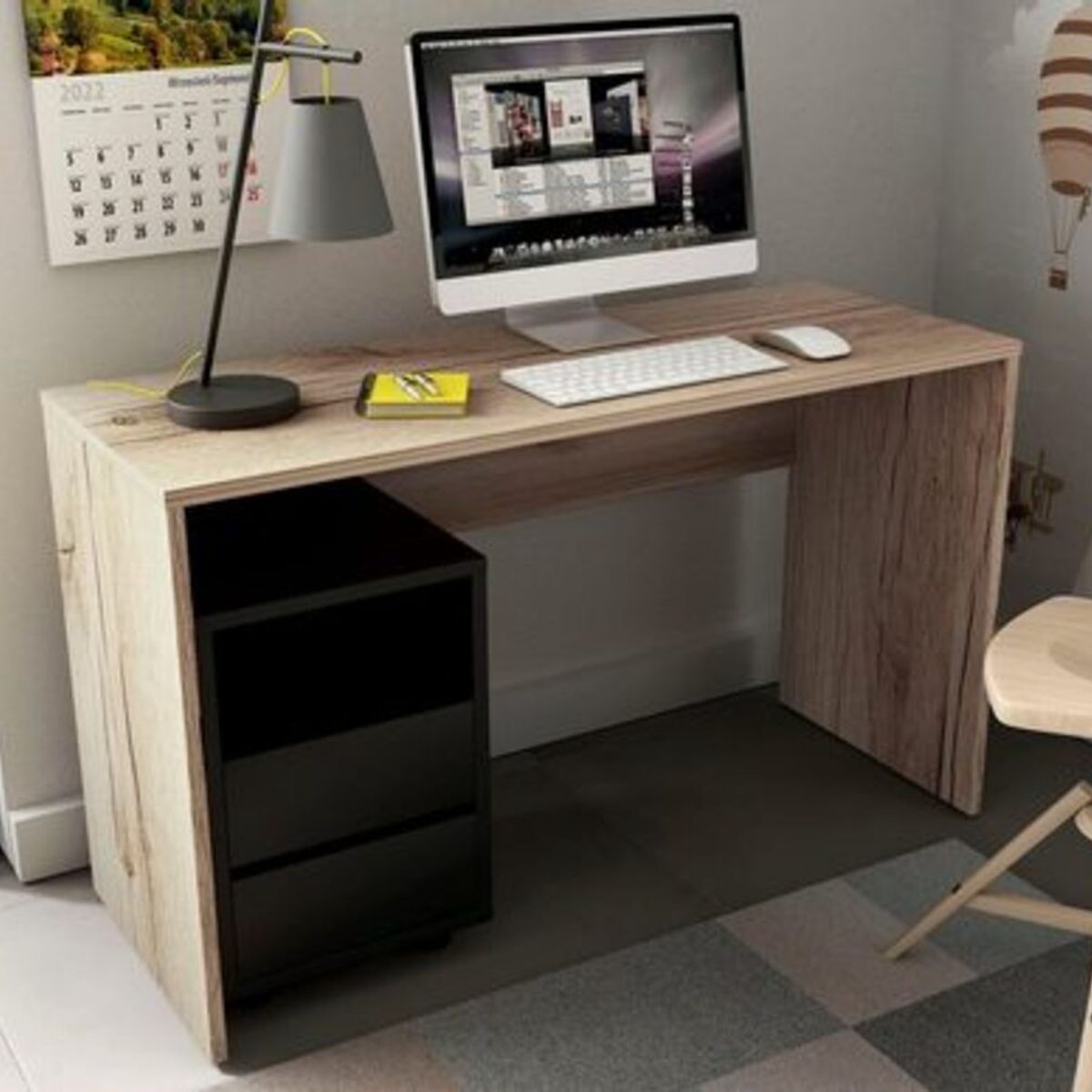 TU MESITA - Escritorio y Cajonera con Ruedas Joyce DunaNegro 130cm