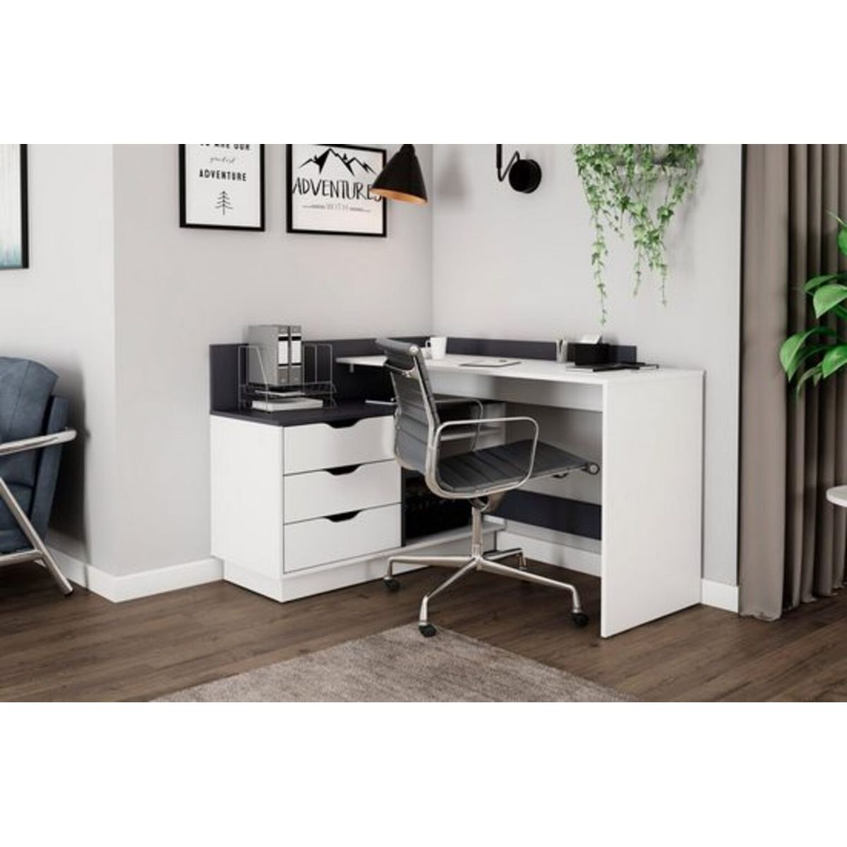 TU MESITA - Escritorio Esquinero Moderno Wilde BlancoNegro