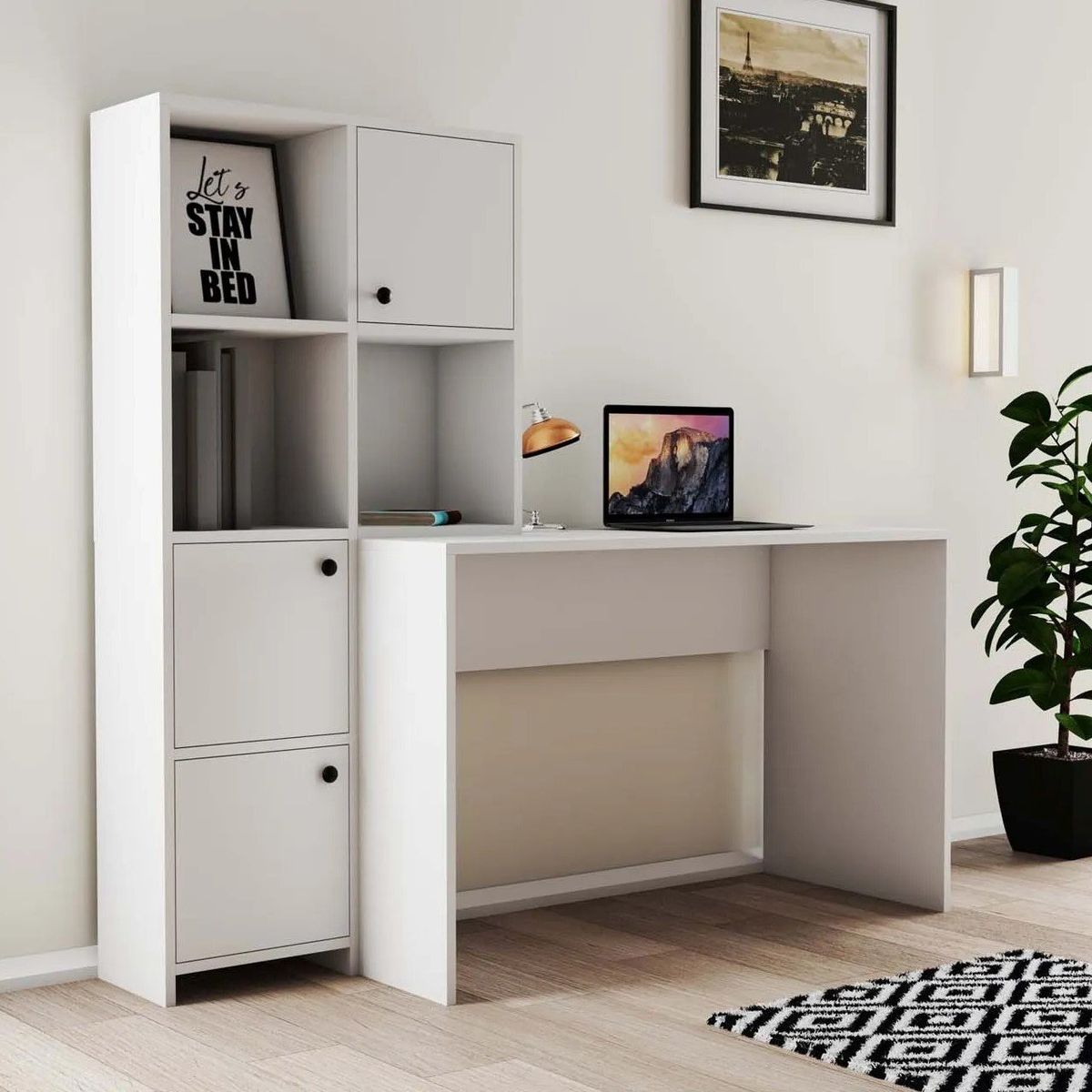TU MESITA - Escritorio Clásico 3 puertas con repisa Roma color Blanco TU MESITA