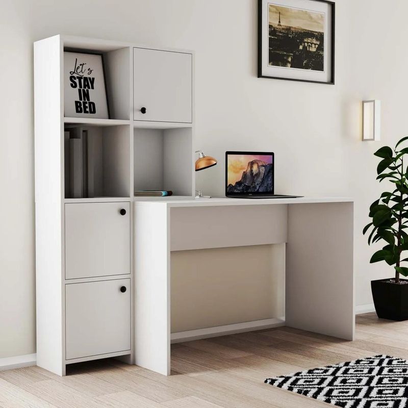 TU MESITA - Escritorio Clásico 3 puertas con repisa Roma color Blanco TU MESITA