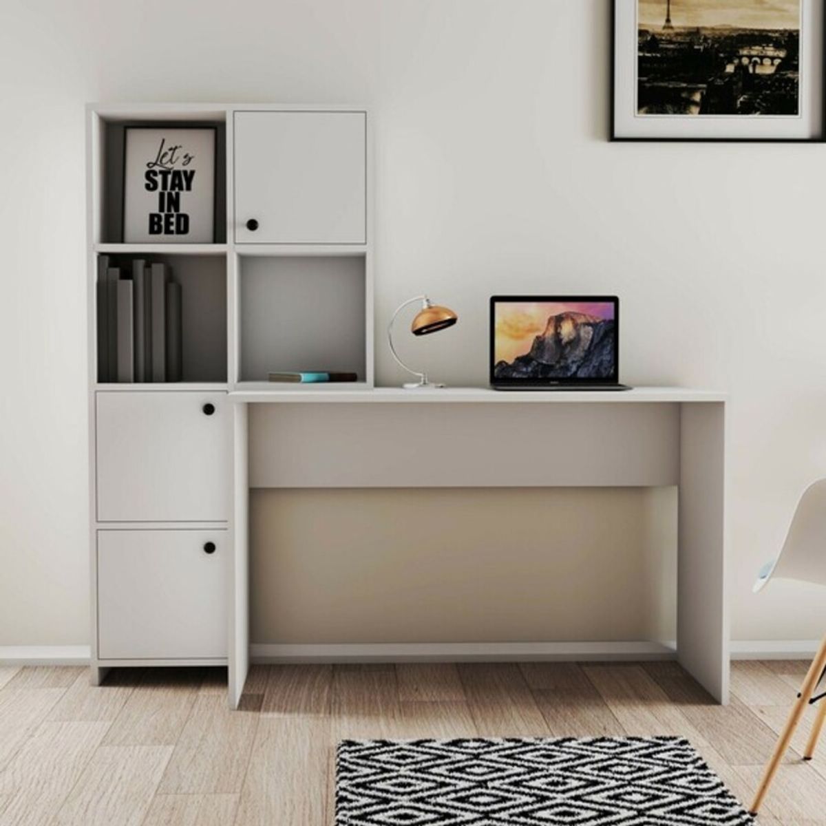TU MESITA - Escritorio Clásico 3 puertas con repisa Roma color Blanco TU MESITA