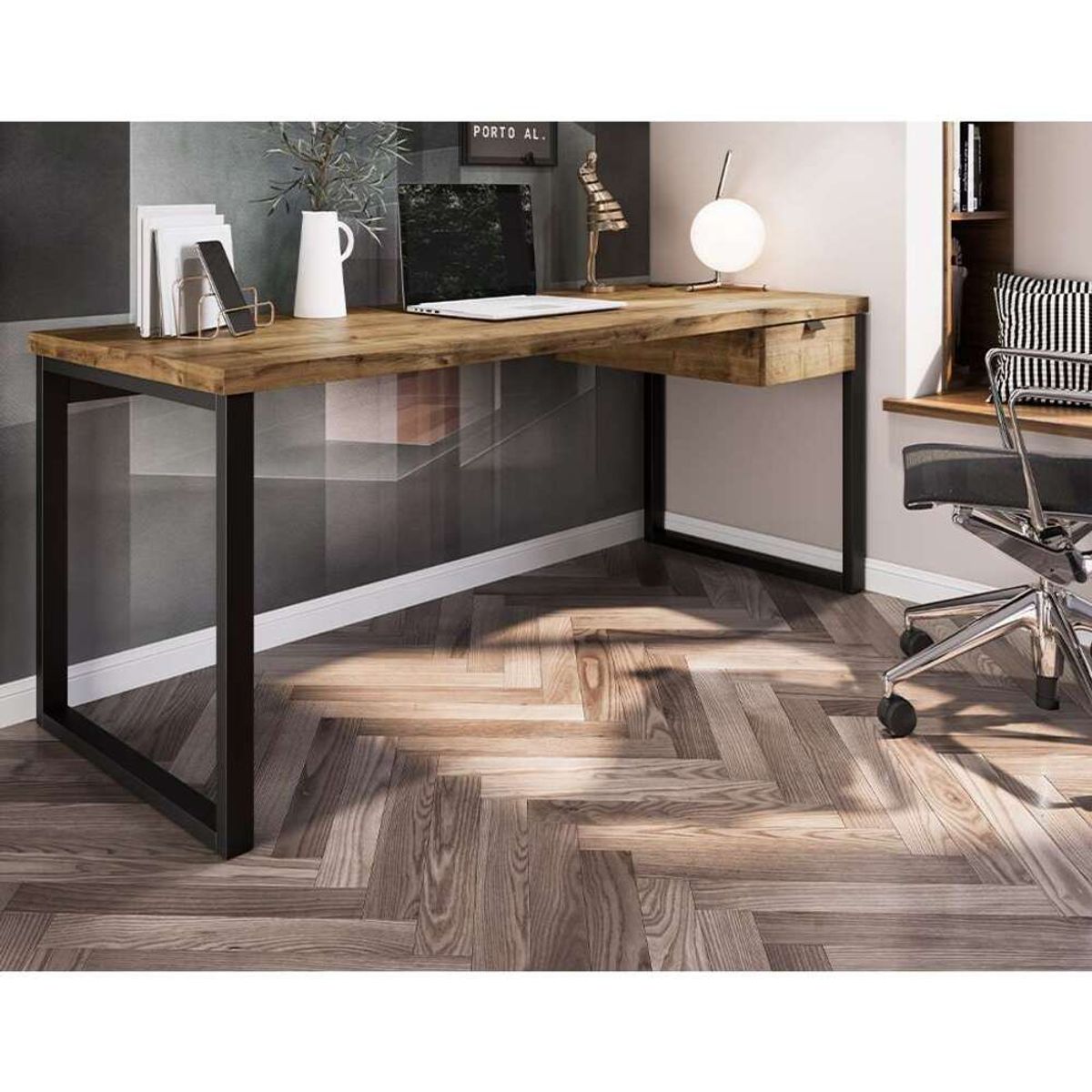 TU MESITA - Mesa Escritorio tipo Industrial 1 cajon Kaleb Macadamia TU MESITA