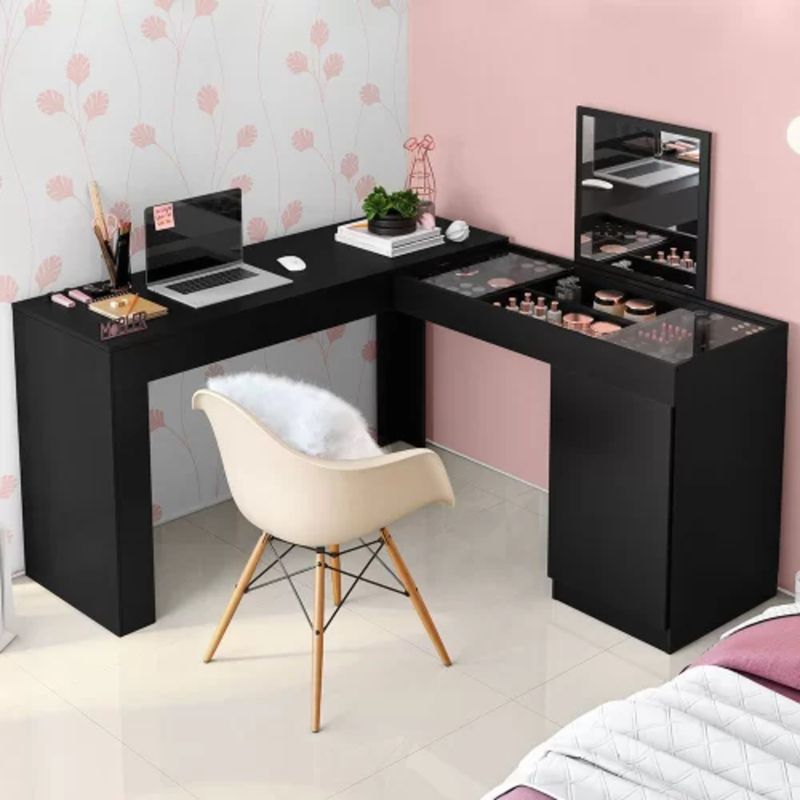 TU MESITA - Escritorio + Tocador en L con espejo Altair color Negro TU MESITA