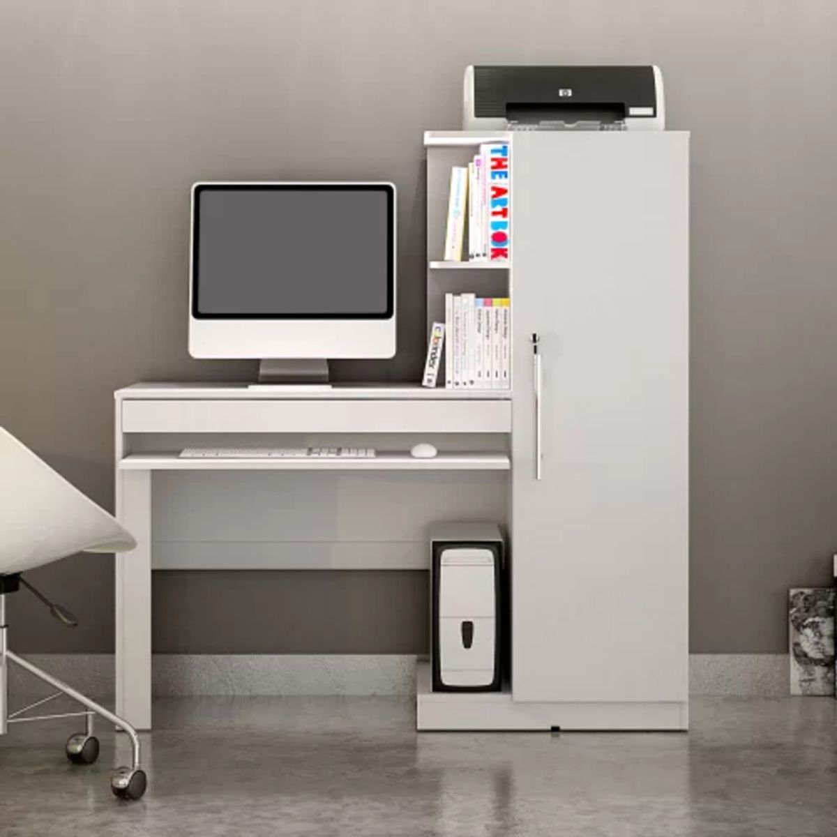 TU MESITA - Escritorio Moderno 1 puerta + repisas Fender color Blanco TU MESITA