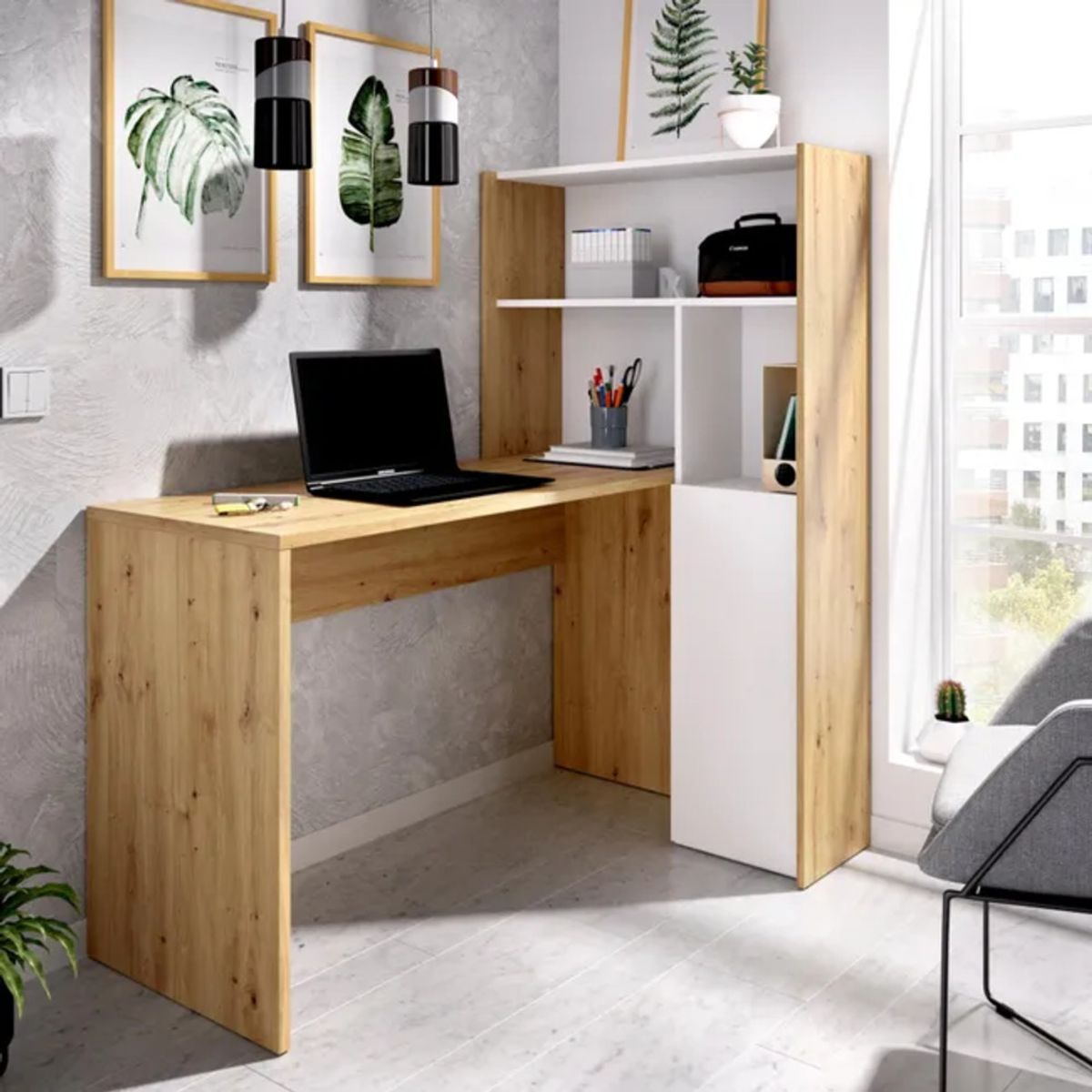 TU MESITA - Escritorio práctico 1 cajón mas repisas Aston DunaBlanco TU MESITA