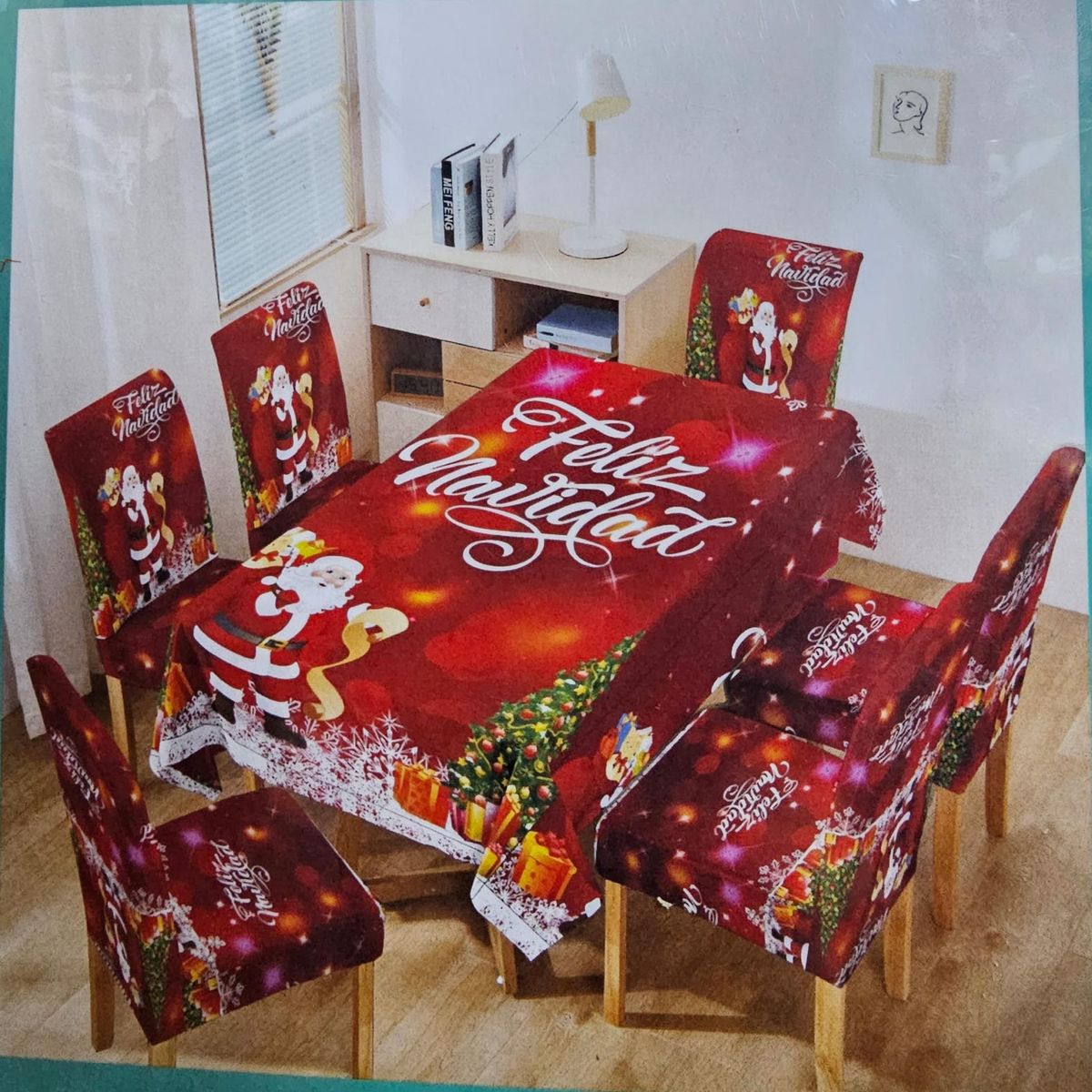 GENERICO - Mantel Navideño + 06 Forros Funda De Silla / NAVIDAD