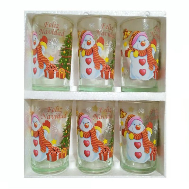 GENERICO - VASO DE VIDRIO MUÑECO DE NIEVE  SET X6