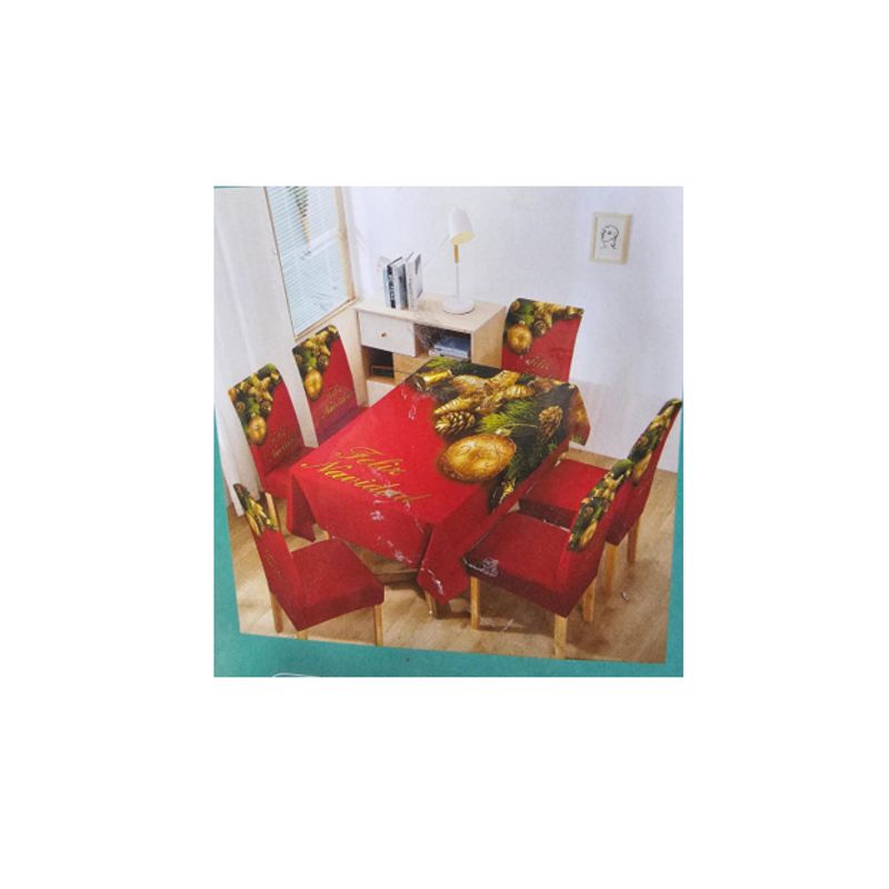GENERICO - MANTEL ROJO NAVIDEÑO + 06 Forros Funda De Silla