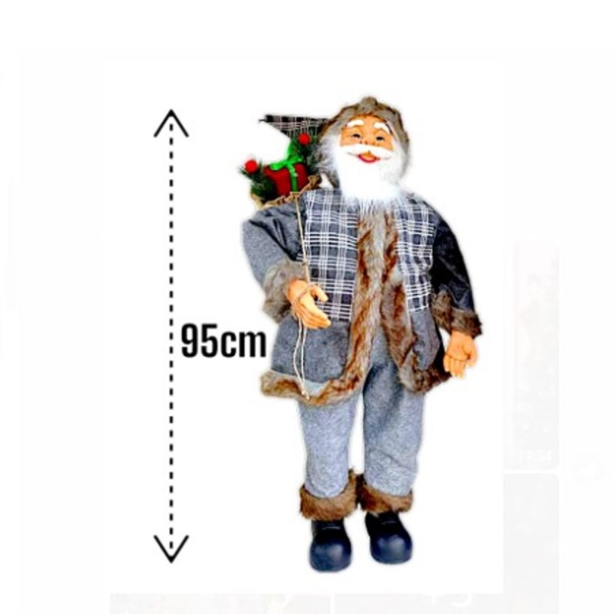 GENERICO - PAPA NOEL 95 CM MUSICAL ESTATICO TRAJE NAVIDEÑO GRIS DE CALIDAD A1