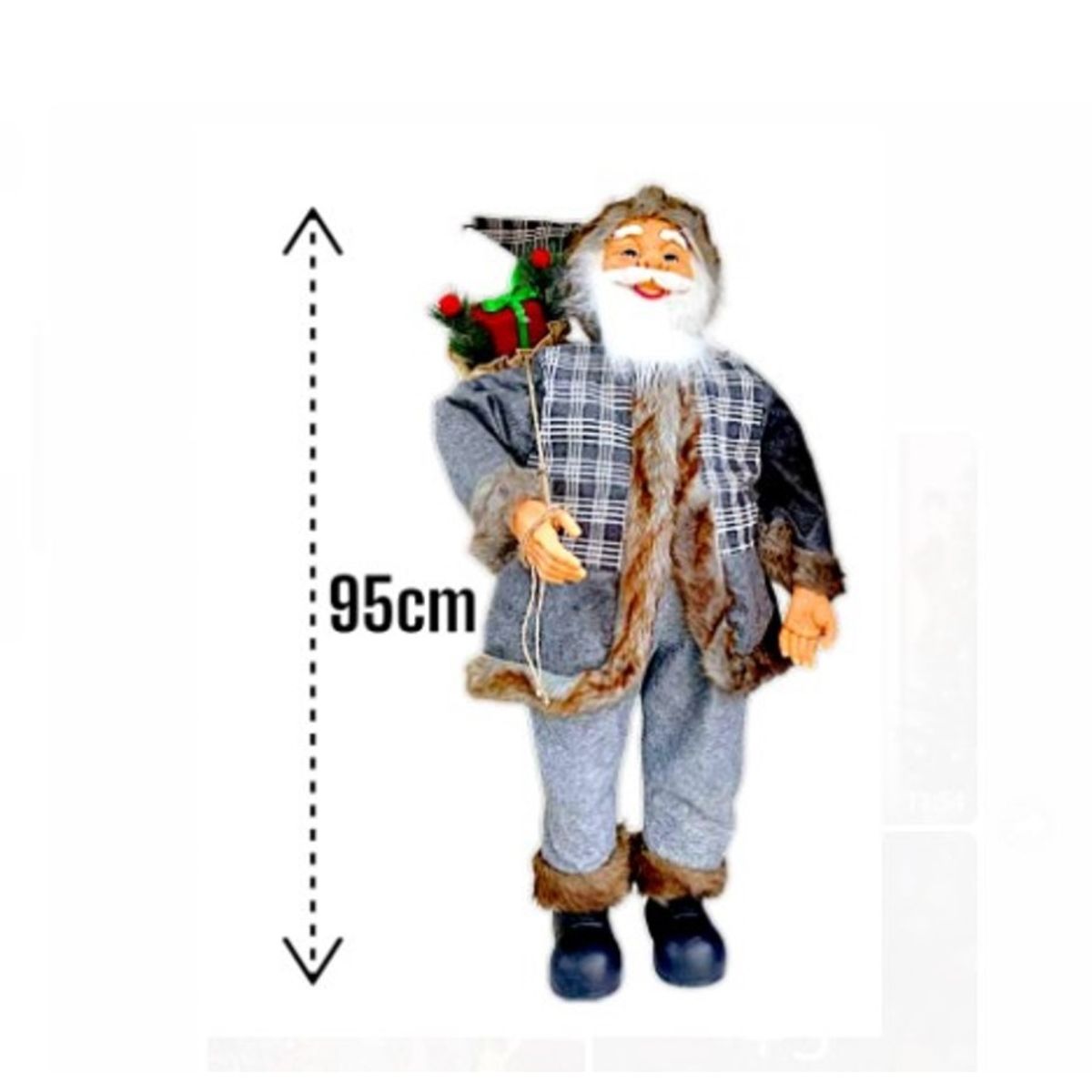 GENERICO - PAPA NOEL 95 CM MUSICAL ESTATICO TRAJE NAVIDEÑO GRIS DE CALIDAD A1